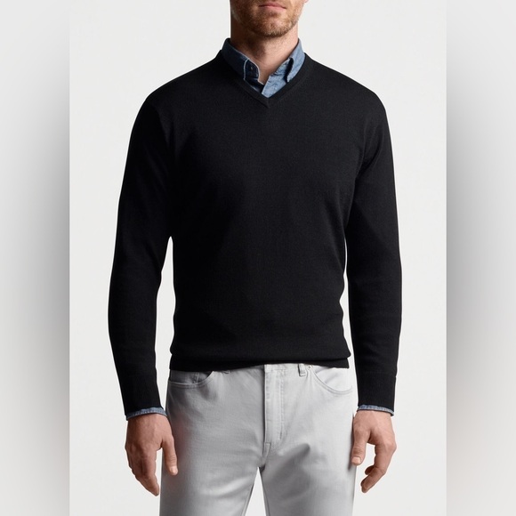 Peter Millar Men’s Black Merino Wool Autumn Crest V-Neck Size L - Picture 1 of 7